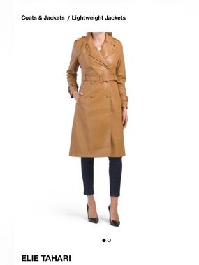 Elie Tahari Tan Faux Leather Trench Coat NWT